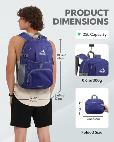 Small Lightweight Packable Hiking Backpack Foldable Travel Daypack (E-dark Blue / 25L)