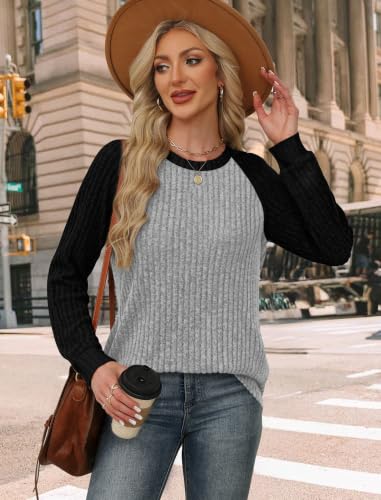 Womens Tops Long Sleeve Shirts Sweaters for Women Fall Teacher Outfits (X-Large / Black Grey)