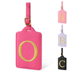 Personalized Initial Rose Red Leather Cute Luggage Tags with Privacy Cover Name Card (Rose Leather,glod Letter / O)