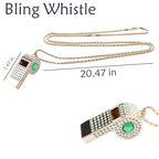 Metal Whistle Bling Rhinestone Lanyard Whistle with Chain (Green)