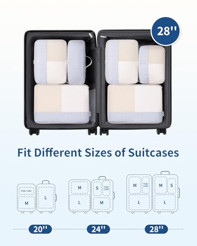 Packing Cubes for Travel (Greyish Blue Stripe / 7 Set)