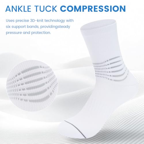 Crew Compression Socks for Women Men with Ankle Arch Support Plantar Fasciitis Relief 3 Pairs (Large / White(3 Pairs))