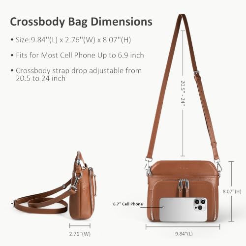 Genuine Leather Crossbody Bags for Women Travel Wallet Purse Brown (Cognac Brown)