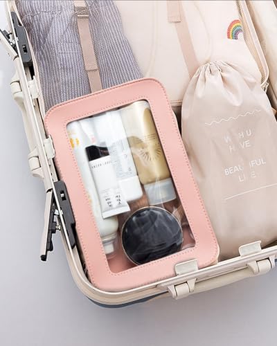 2 Pcs Clear Makup Bag Set (Mini+Large Pink)