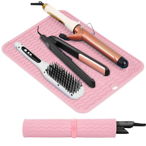 Oversize Silicone Heat Resistant Mat for Hair Tools (Pink)