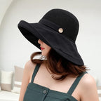 Women Summer Wide Brim Sun Hat Bucket Fishing Hats UV Protection (One Size / B2-fyu001-black)