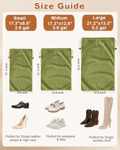4 Pcs Shoe Bags for Travel (Sage Green / 17.3"x12.6")