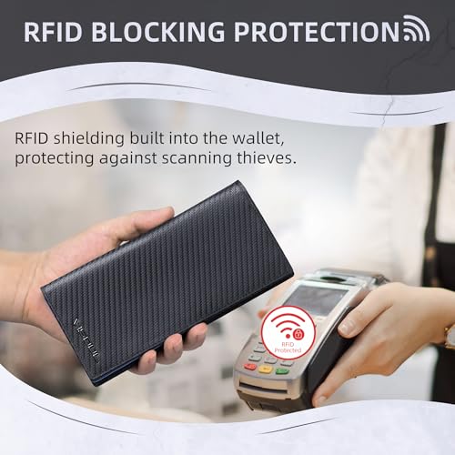 Leather Checkbook Cover Wallet for Men with RFID Blocking (Black+Blue)