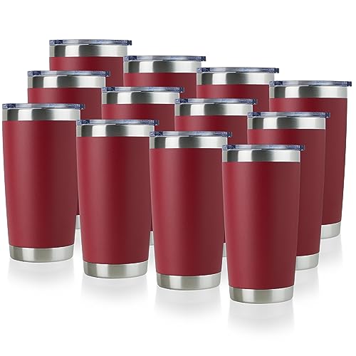 20oz Stainless Steel Tumbler Bulk with Lid (12 Count (Pack of 1) / Powder Red)