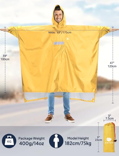Hooded Rain Poncho for Adult Waterproof Lightweight Raincoat (Z-yellow(with Zipper))