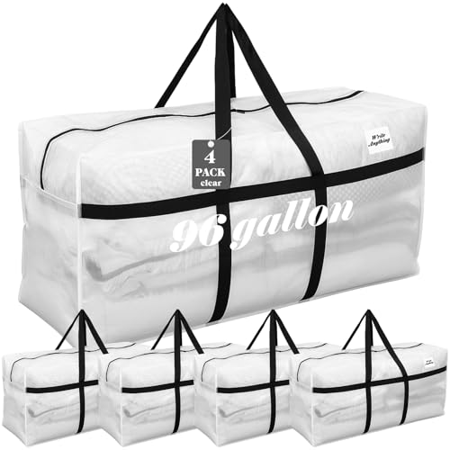 4 Pcs 96 Gallon Extra Large Moving Bags Heavy Duty Storage Bag (96 Gallon / Clear)