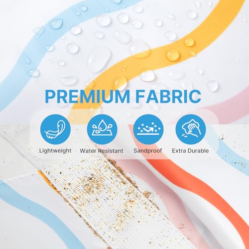 Beach Bag Waterproof Beach Tote Pool Bags for Women (Rainbow Wavy / 50L)