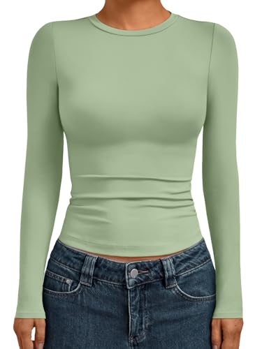 Womens Long Sleeve Shirts Basic Compression Tops Light Green M (Medium / Light Green)
