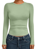 Womens Long Sleeve Shirts Basic Compression Tops Light Green XS (X-Small / Light Green)