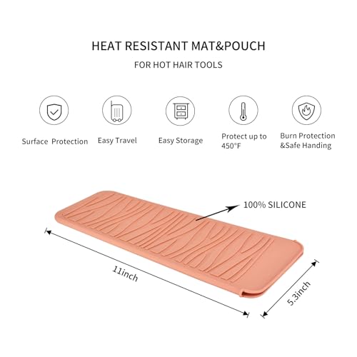 Silicone Heat Resistant Travel Pouch for Straighteners (2 Pack / Ekt02-heatmat-mist&coral Orange)