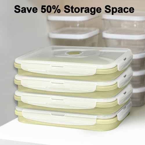 Collapsible Food Storage Containers with Airtight Lid 40.5oz 4 Pack (4x1200ml Green)