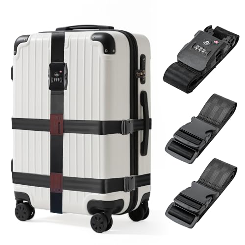 Luggage Straps with TSA Lock (Black 3Pack / Combination Lock Strap)