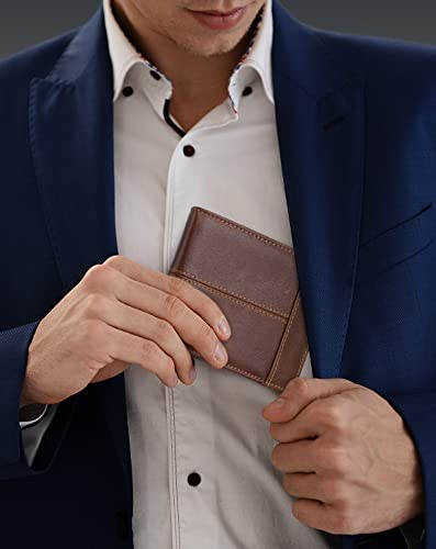 Mens Wallet Rfid Blocking Leather Wallet for Men Bifold Wallets (Brown)