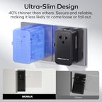 2026 NEW) MOMAX Universal Travel Adapter, Ultra-Thin 70W GaN International Plug Adapter with 3 USB-C, 1 USB-A and AC Outlet, Works in 200+ Countries, Not a Voltage Converter, for International Travel (Black / 70W)