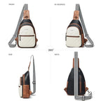 Sling Bag For Women Fanny Pack Crossbody Travel Shoulder Belt Bags Tote Backpack Purse Faux Leather (Black & White W/Brown Trim)