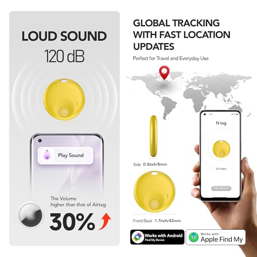 FindTag Duo Dual System Tracker for iOS or Android (Yellow-dual(1 Pack))