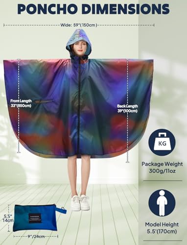 Waterproof Rain Poncho for Women Packable Hooded Raincoat with Pocket (Gradient Purple-blue)