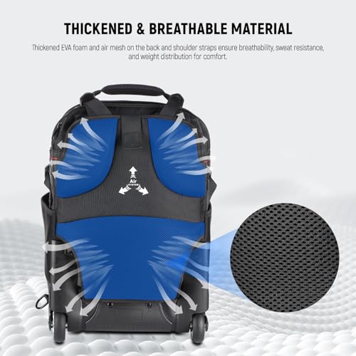 2-in-1 Rolling Camera Backpack Trolley Case - Anti-shock Detachable Padded Compartment, Hidden Pull Bar, Durable, Waterproof for Camera,Tripod,Flash Light,Lens,Laptop for Air Travelling(Black) (Nw-da410t)