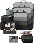 10 Set Compression Packing Cubes for Travel Essentials (Black(Makeup Bag) / 10 set)