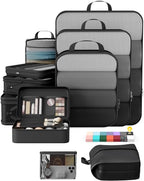 10 Set Compression Packing Cubes for Travel Essentials (Black(Makeup Bag) / 10 set)