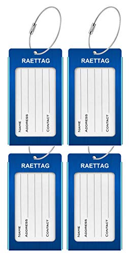 Luggage Tags Metal Suitcase Tags Travel Bag ID Identifier Luggage Tag (Blue 4-pack)