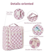 Hanging Travel Toiletry Bag for Women (C-Dusty Rose Checkerboard / Medium)