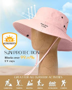 Sun Hats for Women Ponytail Wide Brim Summer Packable Cowboy Hat (One Size / Pink)