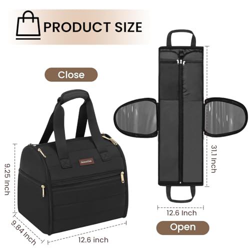 Wig Storage Bag Holds 3 Wigs Hair Tools Travel Bag Full (Black / 12.6*9.84*9.25inch)