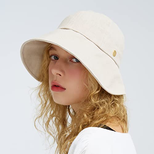 Linen Victorian Bonnet Hat Sun Cap (Small-Large / Beige)