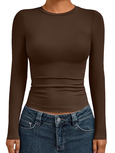 Womens Long Sleeve Shirts Basic Compression Tops Chocolate Brown XL (X-Large / Chocolate Brown)