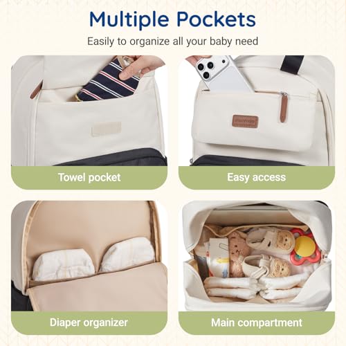Diaper Bag Backpack Travel Baby Bag with Changing Pad for Mom Dad (1-beige / Classic Flap Style)