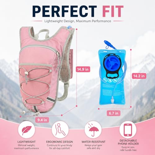Lightweight Hydration Backpack 2L Water Bladder Pack (Pink / 2L Bladder)