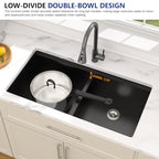 36"x19" Matte Black Undermount Double Bowl Workstation Kitchen Sink (Matte Black / 36" (50/50))