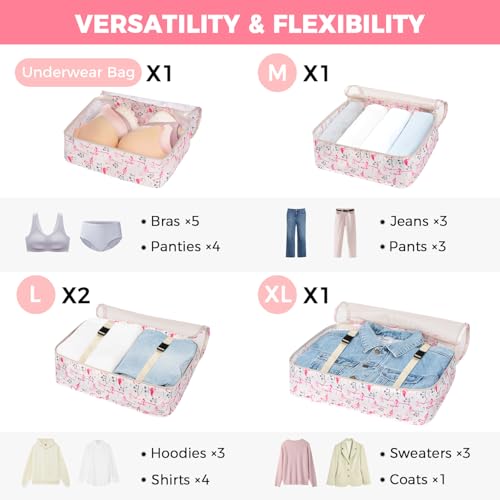 8 Set Packing Cubes Luggage Packing Organizers for Travel Accessories (Pink Flamingo / 8 Set)