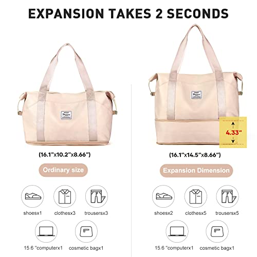 Travel Duffel Bag Carry On Overnight Weekender Bags for Women Hospital Tote (A116-beige-expandable / X-large)