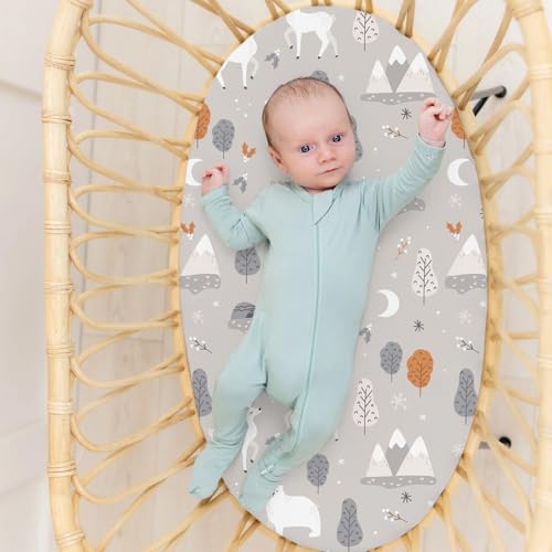 Stretch Fitted Bassinet Sheet Set BROLEX 2 Pack Cradle Sheets for Bassinet Pad (Snowy Forest / 32x16 Inch)