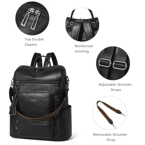 Vegan Leather Laptop Backpack for Women 15.6 inch Work Backpack Fashion Travel Backpack Purse for Business College (Black01)