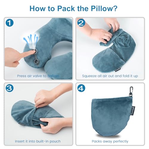 Inflatable Travel Neck Pillow for Airplane & Long Flights (Grey-2 Pack / Medium)