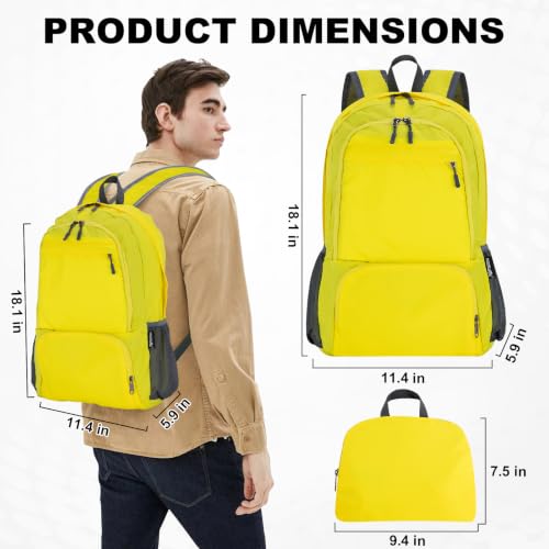 20L lightweight packable Hiking Daypack Foldable Backpack for Men Women Small Travel Outdoor Foldable Shoulder Bag (Yellow)