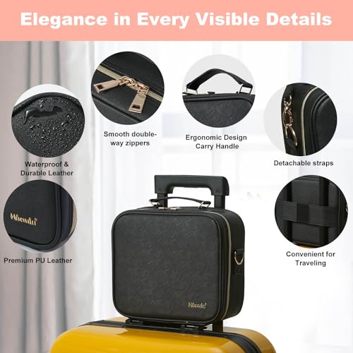 Travel Makeup Bag with Mirror Travel Makeup Organizer Makeup Case (BLACK)