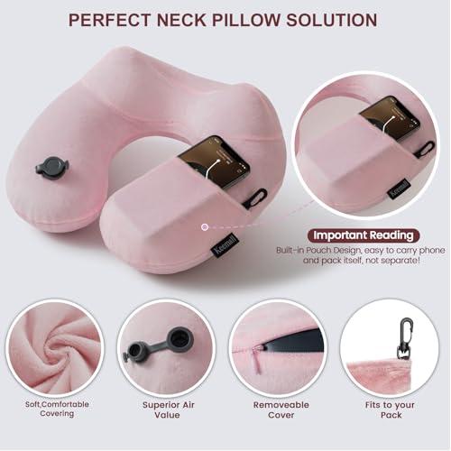 Inflatable Travel Neck & Shoulder Pillow for Airplanes&Long Trips (Pastel Pink / Medium)