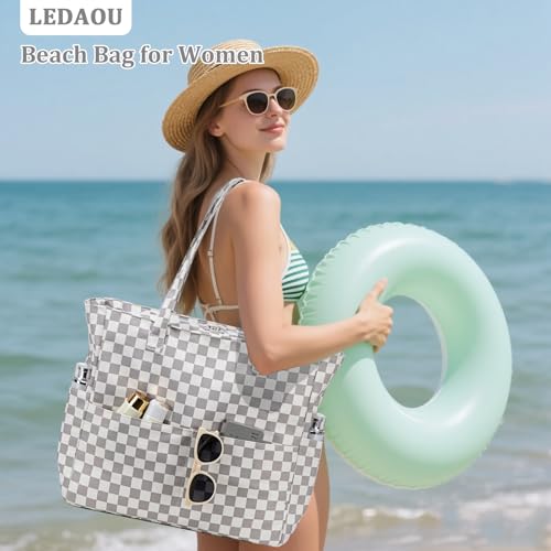 Large Beach Bag for Women (Gray White)