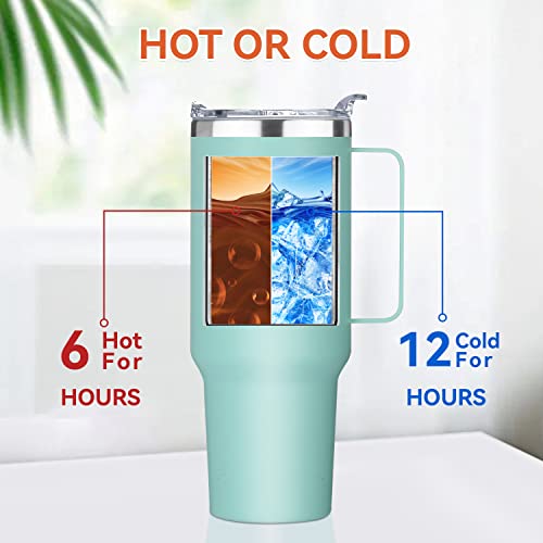 40 oz Stainless Steel Tumbler with Handle (Mint Green / 40 Ounces-8)