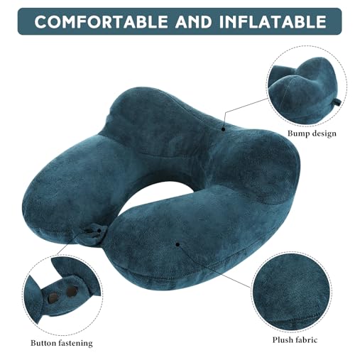 2 Inflatable Neck Pillow Airplane Travel (Peacock Green and Black)