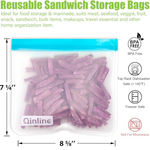 Reusable Food Storage Bags (10 Pack - 10 Sandwich / A1.Orange/Blue/Yellow)